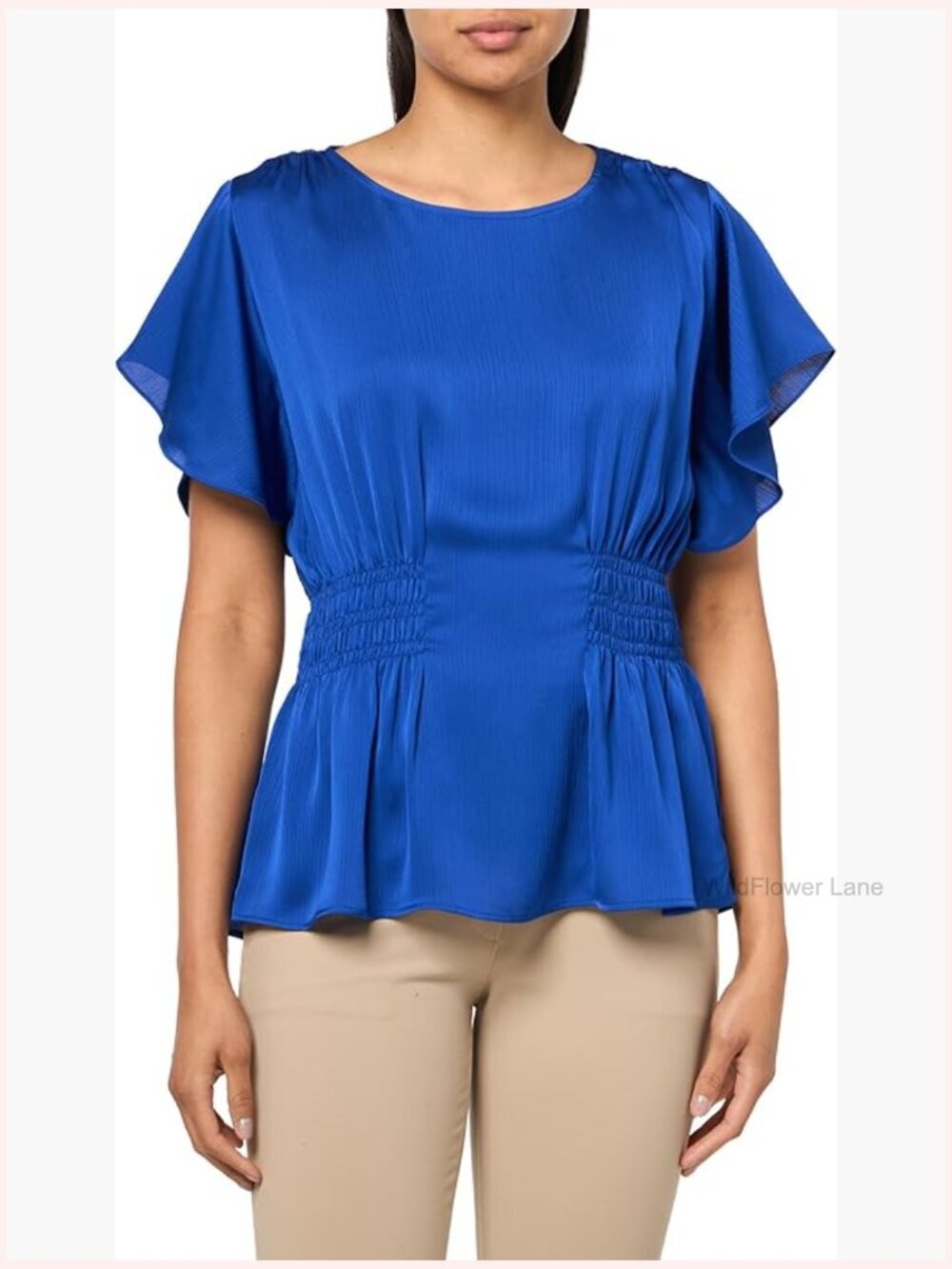 Smocked Waist Flutter Sleeve Blouse - Regular Fit - Machine Washable
